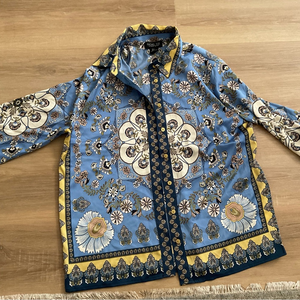 Rachel Zoe Floral Blue and Yellow Blouse